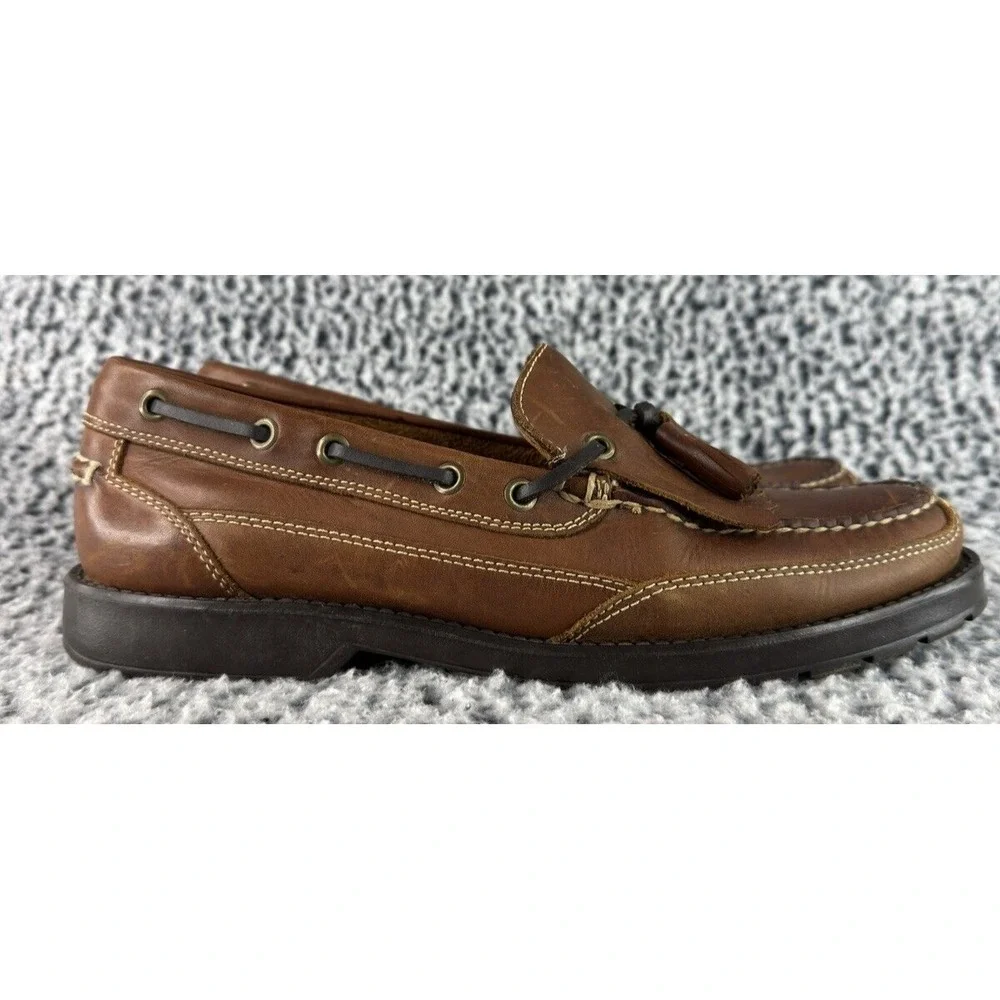 Bass‎ Boat Shoes Mens 10 M Futures Brown Leather Slip On Fringe Tasseled Casual